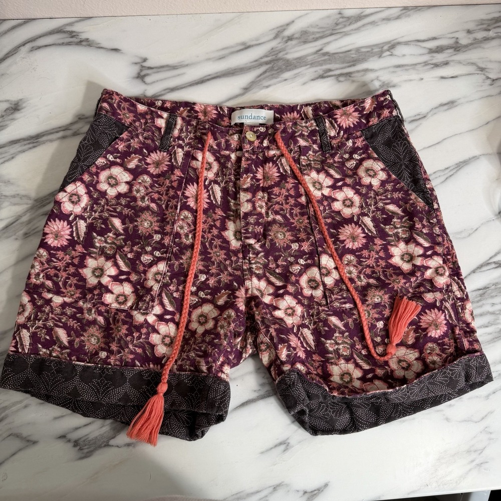 Sundance Catalog Womens S Kalini Boho Style Floral Shorts Linen Blend High Rise